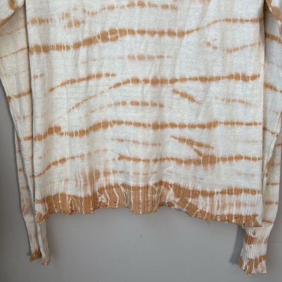 Evereve Roan + Ryan XS Cream/Rust Tie Dye Pullover Raw Hem Sweater - Picture 9 of 10